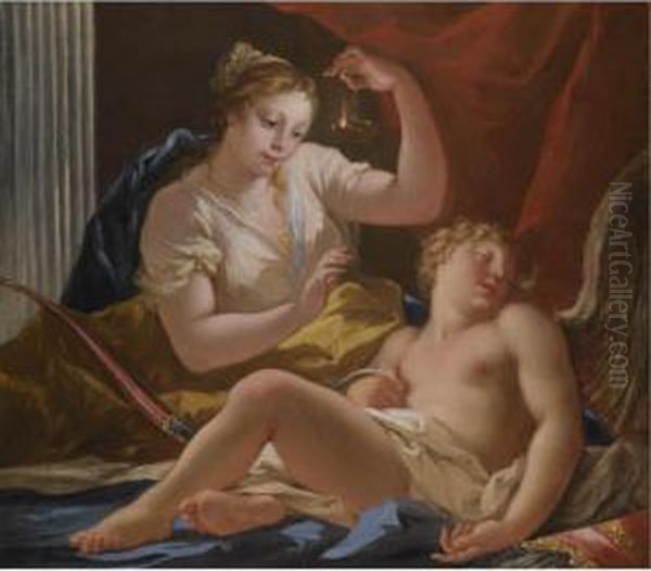 Cupid And Psyche Oil Painting by Giovanni Antonio Pellegrini