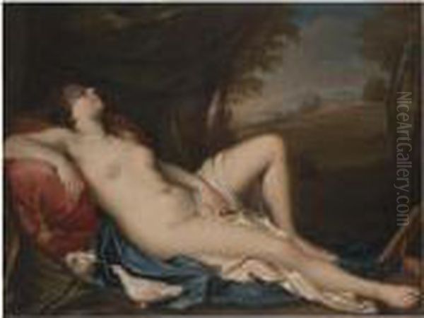 Venus Sleeping In A Landscape With Two Doves In The Foreground Oil Painting by Giovanni Antonio Pellegrini