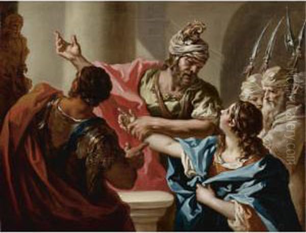 Young Hannibal Swears Enmity To Rome Oil Painting by Giovanni Antonio Pellegrini