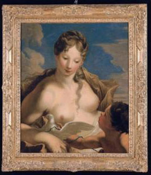 Venere Con Amorino E Colomba Oil Painting by Giovanni Antonio Pellegrini