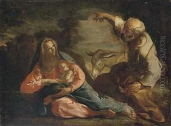 The Rest On The Flight Into Egypt Oil Painting by Giovanni Antonio Pellegrini