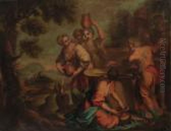 Eliezer Offering Gifts To Rebecca At The Well Oil Painting by Giovanni Antonio Pellegrini