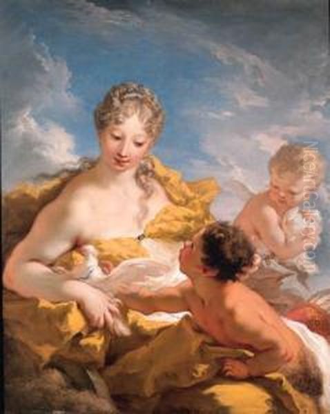 Venus, Cupid And A Faun Oil Painting by Giovanni Antonio Pellegrini