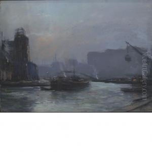 Industrial Harbor Oil Painting by Pierre Jacques Pelletier