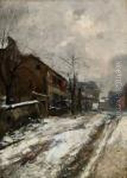 Rue De Village Enneigee Oil Painting by Pierre Jacques Pelletier