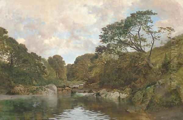 Herons on a tranquil river Oil Painting by John Henry Dearle