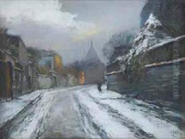 Rue Enneigee A Montmartre Oil Painting by Pierre Jacques Pelletier