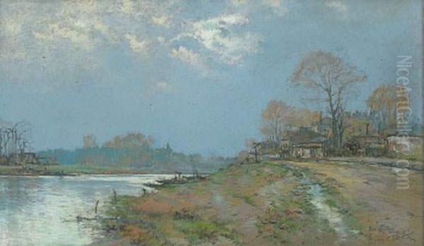 L'ile Saint Ouen En Hiver Oil Painting by Pierre Jacques Pelletier