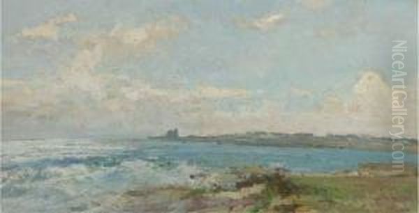 A French Coastal Landscape Oil Painting by Pierre Jacques Pelletier