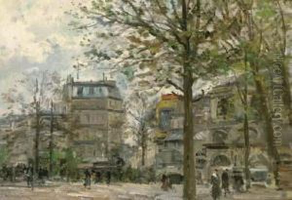 A Parisian Boulevard Oil Painting by Pierre Jacques Pelletier