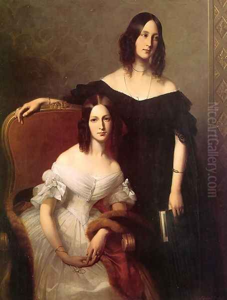 Portrait of Two Sisters 1840 Oil Painting by Edouard Louis Dubufe