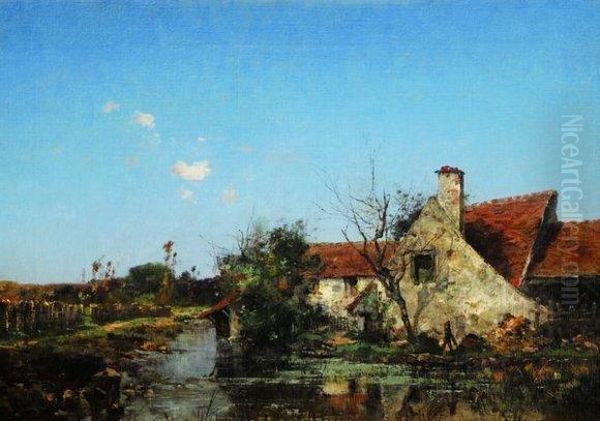 Le Hameau En Bord D'etang Oil Painting by Leon Germain Pelouse