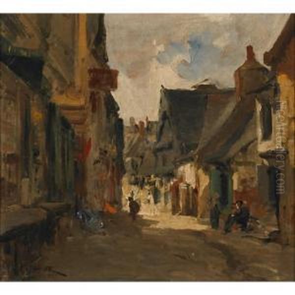 Une Rue De Vitre, Bretagne Oil Painting by Leon Germain Pelouse