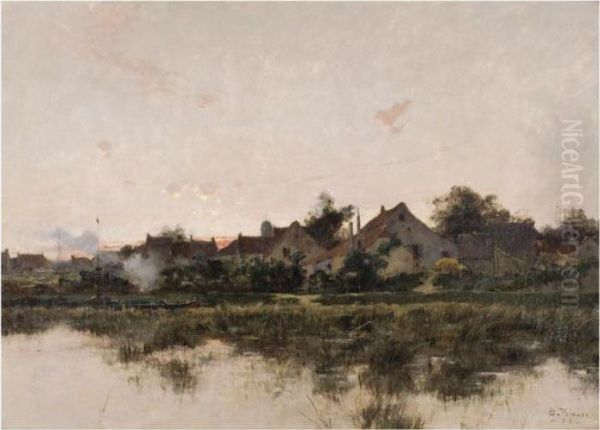 Riverside Village At Dusk by Leon Germain Pelouse