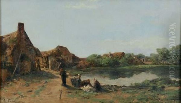  Les Lavandieres Pres De L'etang  Oil Painting by Leon Germain Pelouse