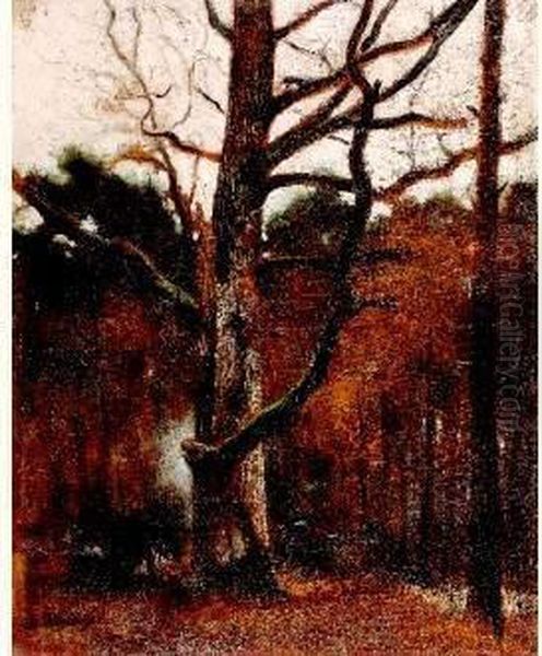 Le Feu De Bois En Foret De Fontainebleau Oil Painting by Leon Germain Pelouse