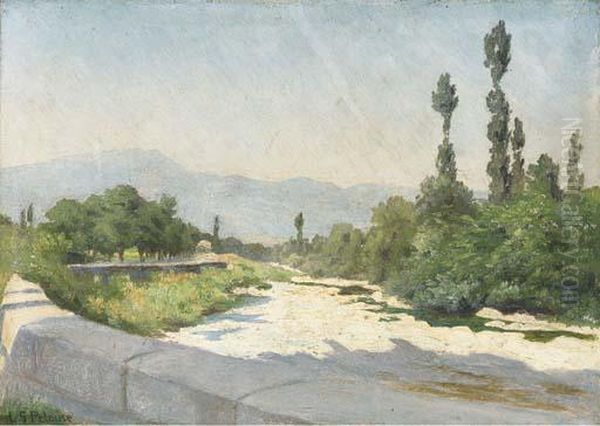 A Rocky River Bed In A Sunlit Landscape Oil Painting by Leon Germain Pelouse