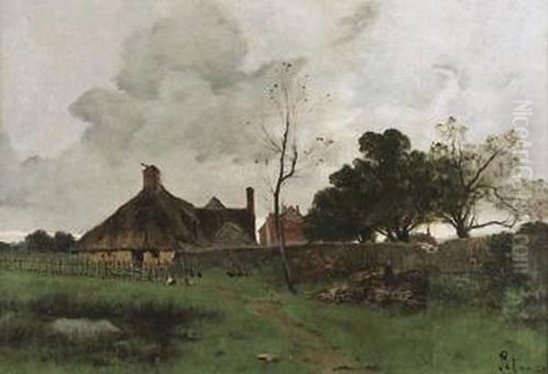 Landschaft Mit Bauernhof. Oil Painting by Leon Germain Pelouse