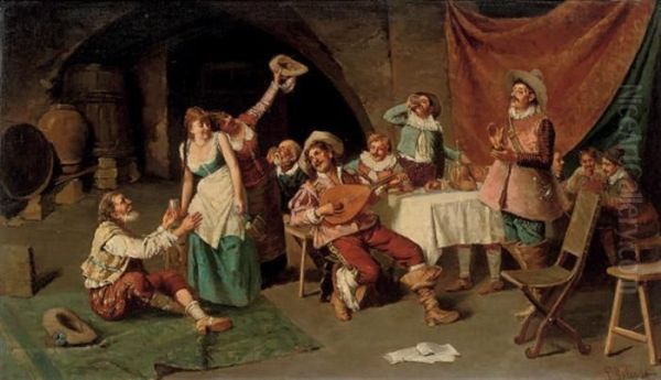 Merriment In The Tavern Oil Painting by Francesco Peluso