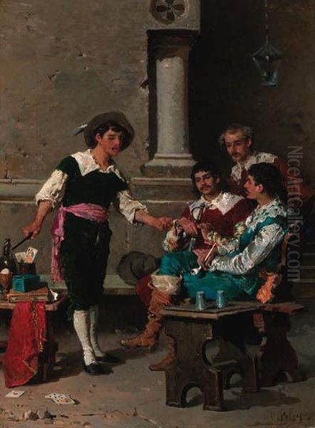 The Magic Trick; And The Brawl Over The Card Game Oil Painting by Francesco Peluso