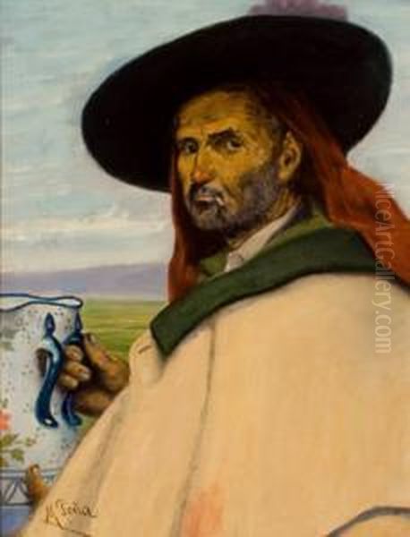 Campesino Con Jarra Oil Painting by Maximino Pena Y Munoz