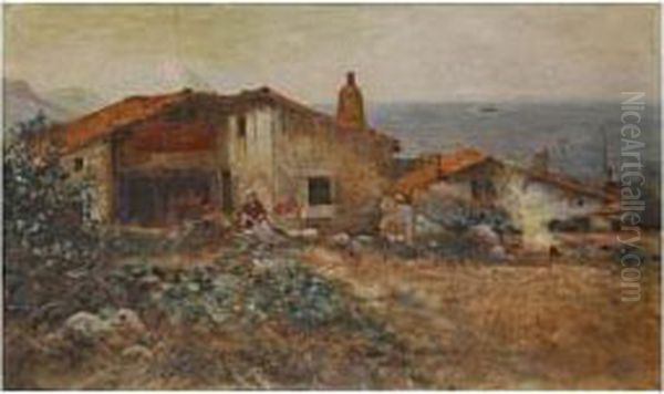 Pueblo De Algorta Oil Painting by Maximino Pena Y Munoz