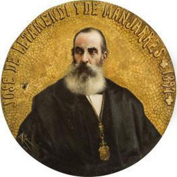 Retrato De Don Jose Letamendi Y De Manjarres.1897 Oil Painting by Maximino Pena Y Munoz