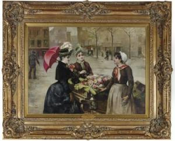 The Flower Seller Oil Painting by Maximino Pena Y Munoz