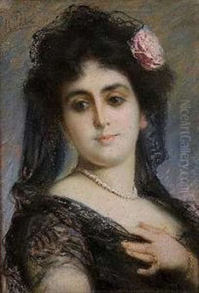 Joven Con Mantilla Oil Painting by Maximino Pena Y Munoz