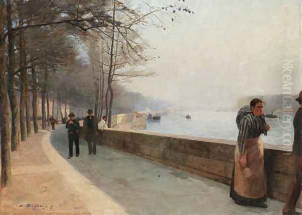 The promenade along the Seine Oil Painting by Albert Marie Adolphe Dagnaux