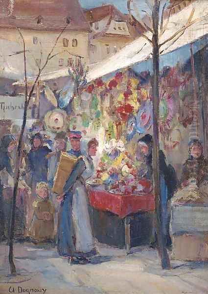 Market day Oil Painting by Albert Marie Adolphe Dagnaux