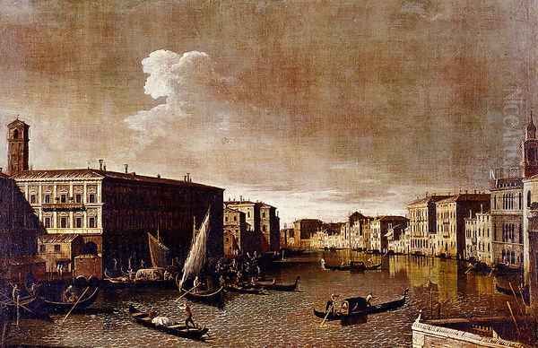 View Of The Grand Canal Looking North From The Rialto Oil Painting by Apollonio Domenichini