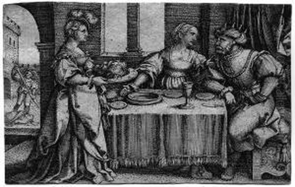 Judith Und Holofernes An Der Tafel Oil Painting by Georg Pencz