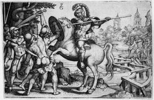 Horatius Cocles Verteidigt Die Brucke Oil Painting by Georg Pencz