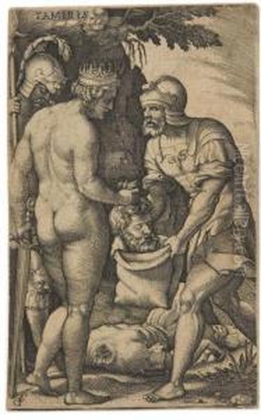 Tomyris Versteckt Den Kopf Des Konigs Cyrus. Oil Painting by Georg Pencz