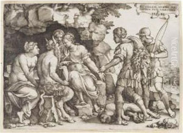 Thetis And Cheiron (holl.119; Landau 78) Oil Painting by Georg Pencz