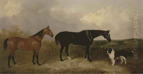 Lubin and Cobbler, with a landseer, in an extensive landscape Oil Painting by John Dalby