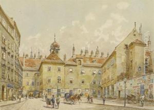 Old City View Of Vienna With Jesuit Church Towers In Background Oil Painting by Erwin Pendl