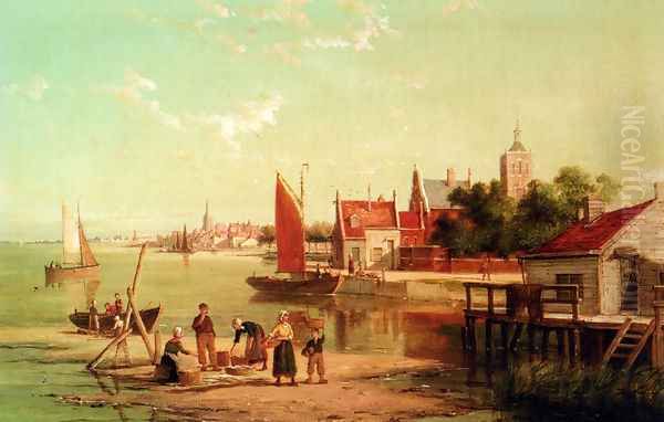 On The River Amstel, Amsterdam, Holland Oil Painting by William Raymond Dommersen