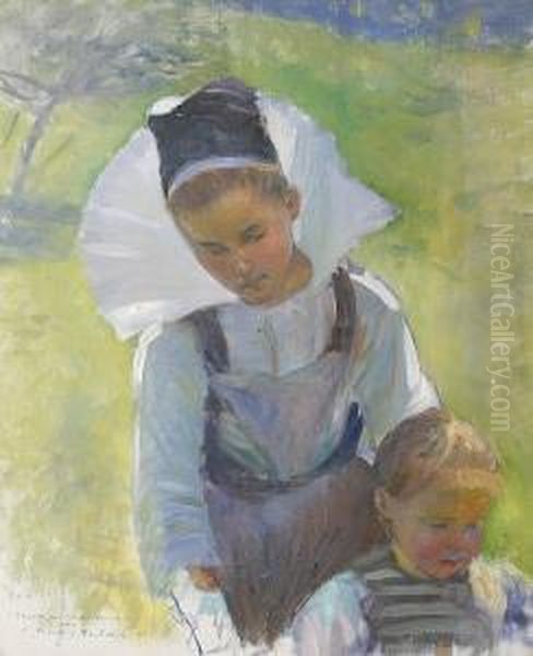 Mother And Child Oil Painting by Frank Crawford Penfold