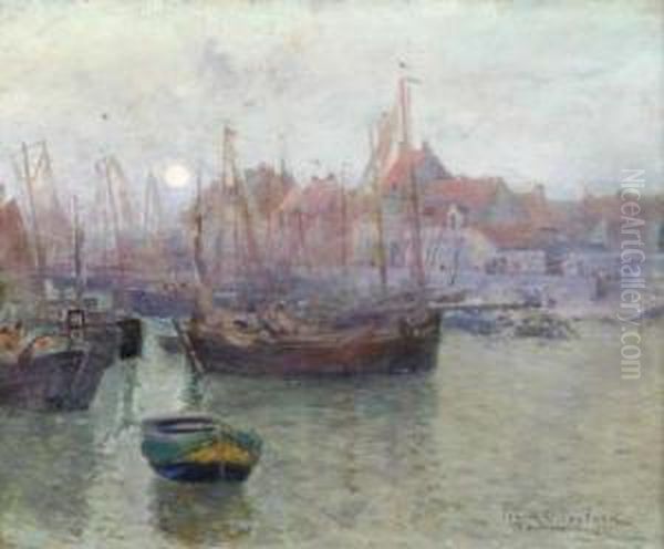 Twilight In The Harbor Oil Painting by Frank Crawford Penfold