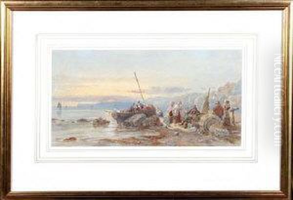 Fisher Folk On A Beach At Sunset Oil Painting by Aaron Edwin Penley