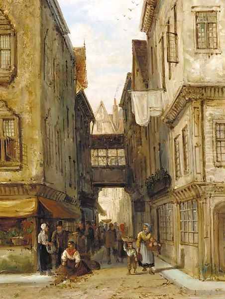 A street in the Jewish Quarter, Frankfurt am Main Oil Painting by William Raymond Dommersen