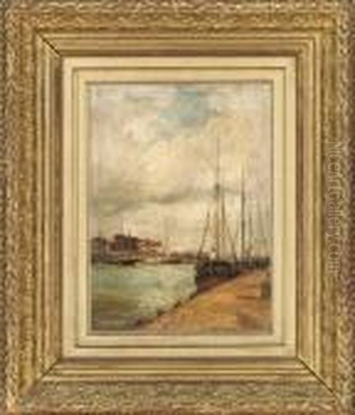 Mooring The Boats To The Quay Oil Painting by Harry Pennell