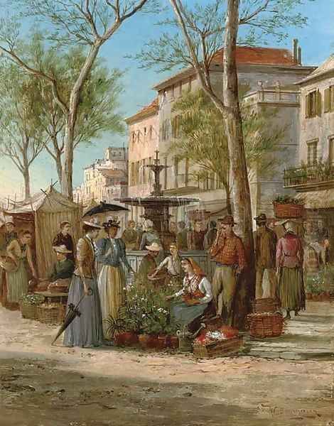 The market square, Grasse Oil Painting by William Raymond Dommersen