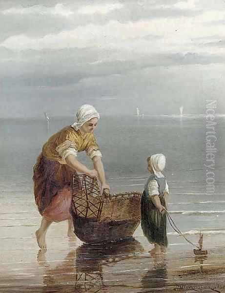 Watching mother Oil Painting by William Raymond Dommersen