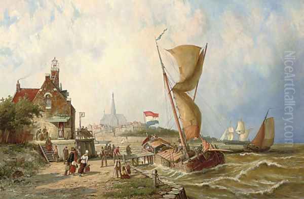 Boarding the ferry Oil Painting by William Raymond Dommersen