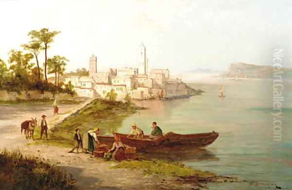 By the shores of lake Como Oil Painting by William Raymond Dommersen