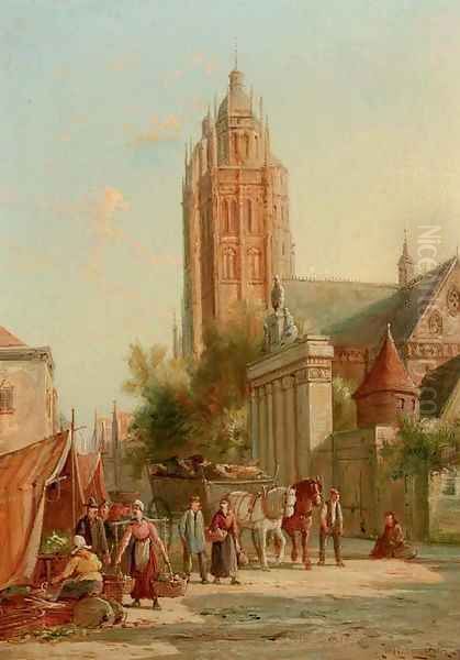 Marketday in summer Oil Painting by William Raymond Dommersen