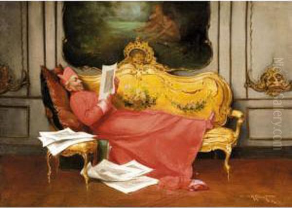 A Reclining Cardinal Oil Painting by Albert Joseph Penot